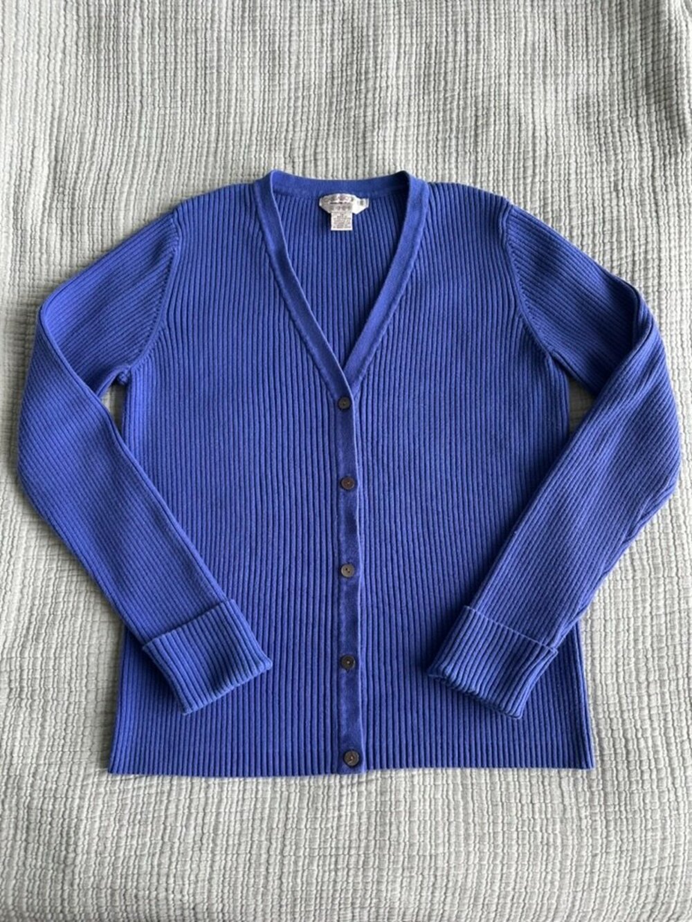 Casual Corner blue ribbed knit cardigan